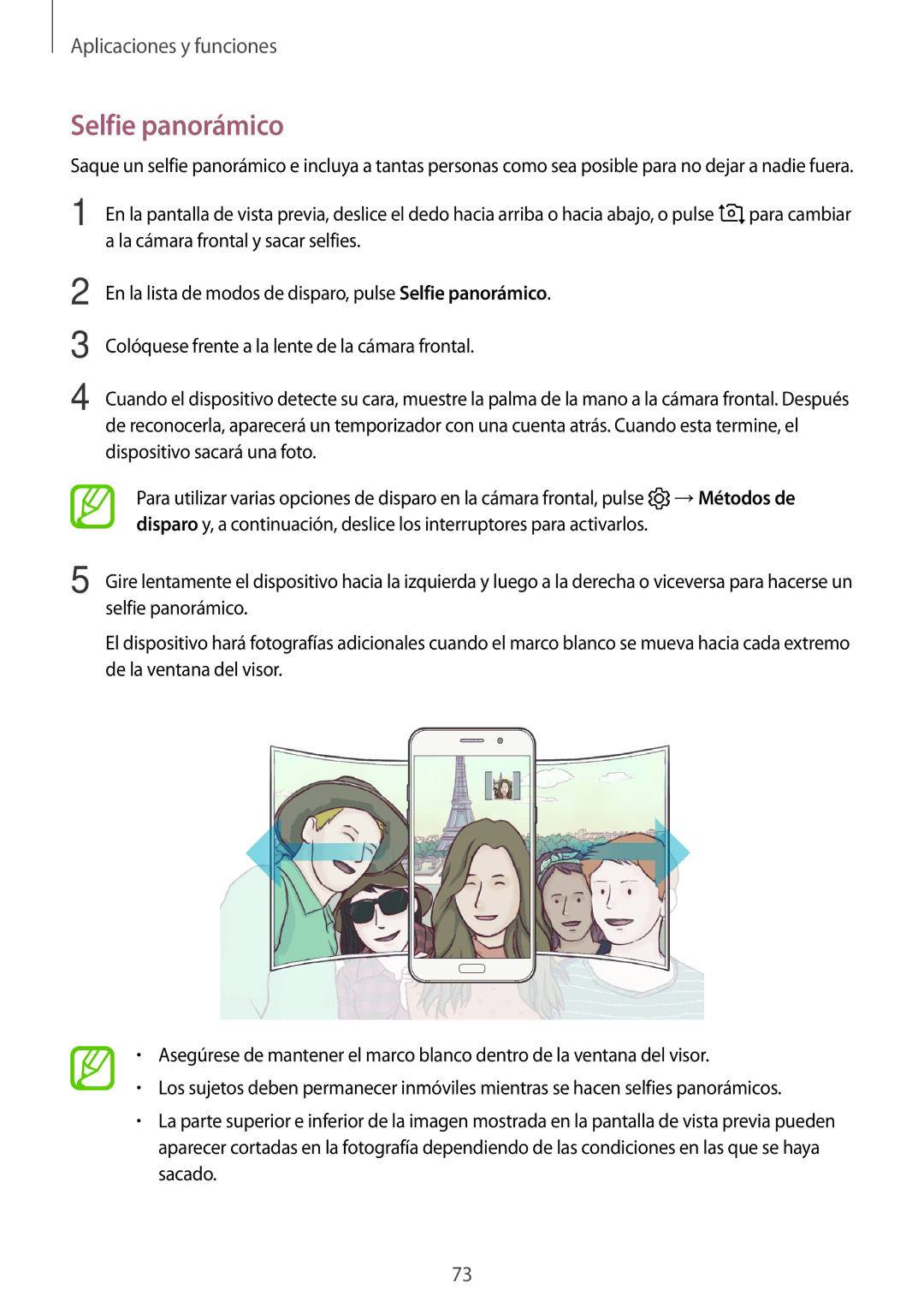 Samsung SM-A320FZBNPHE, SM-A320FZINPHE, SM-A520FZDAPHE, SM-A520FZKAPHE, SM-A520FZIAPHE, SM-A320FZDNPHE manual Selfie panorámico 