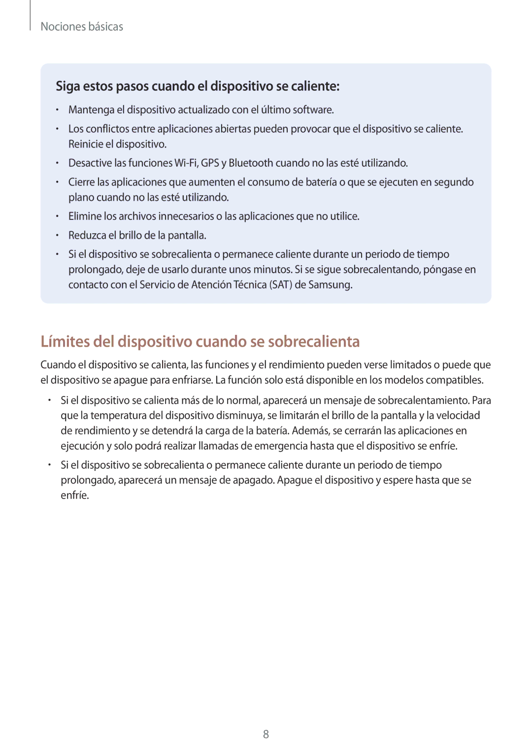 Samsung SM-A320FZINPHE, SM-A320FZBNPHE, SM-A520FZDAPHE, SM-A520FZKAPHE manual Límites del dispositivo cuando se sobrecalienta 