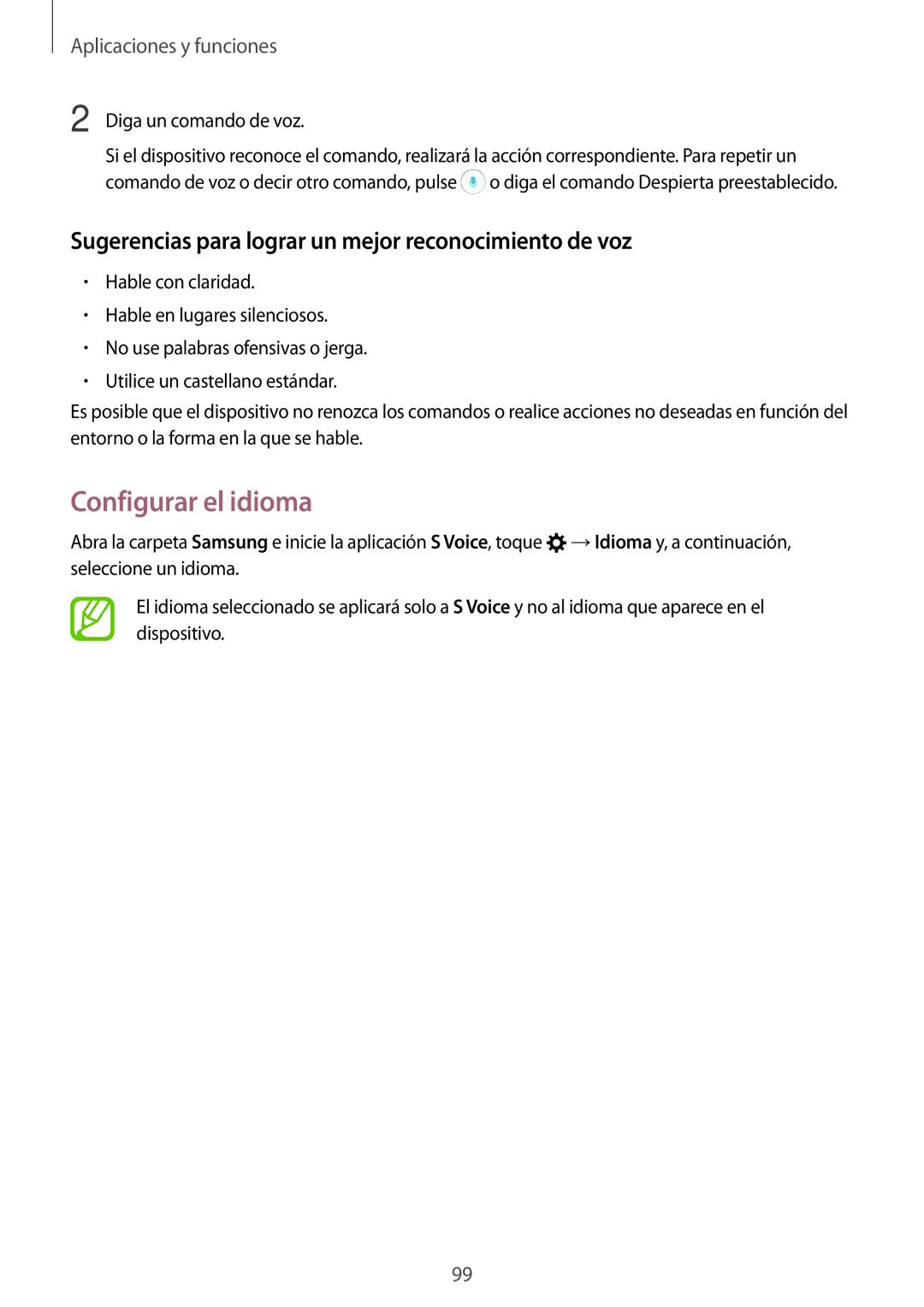 Samsung SM-A520FZKAPHE, SM-A320FZINPHE manual Configurar el idioma, Sugerencias para lograr un mejor reconocimiento de voz 