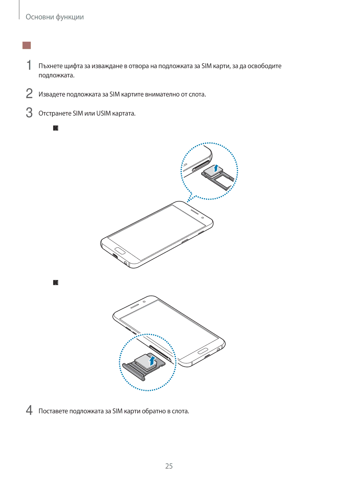 Samsung SM-A320FZKNBGL manual Изваждане на SIM или Usim картата, Тип 1 SM-A320FL Тип 2 SM-A520F 