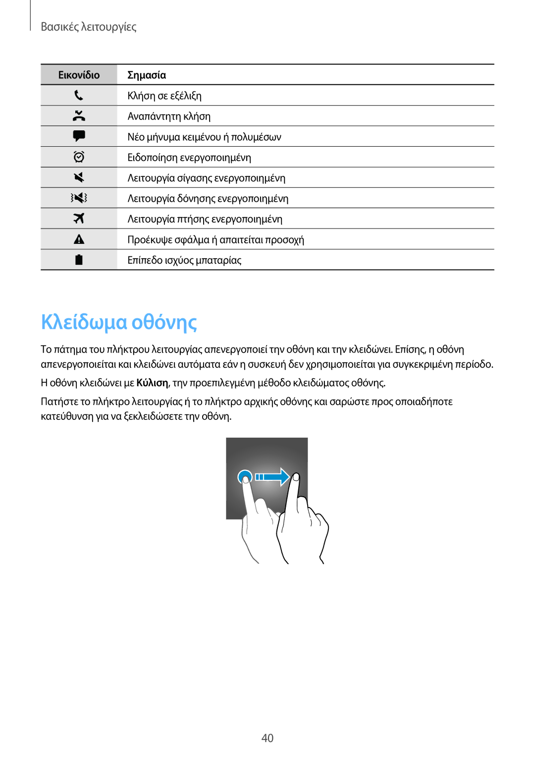 Samsung SM-A320FZINCYV, SM-A320FZKNCOS, SM-A320FZDNCOS, SM-A320FZINCOS, SM-A320FZINEUR, SM-A320FZKNEUR manual Κλείδωμα οθόνης 