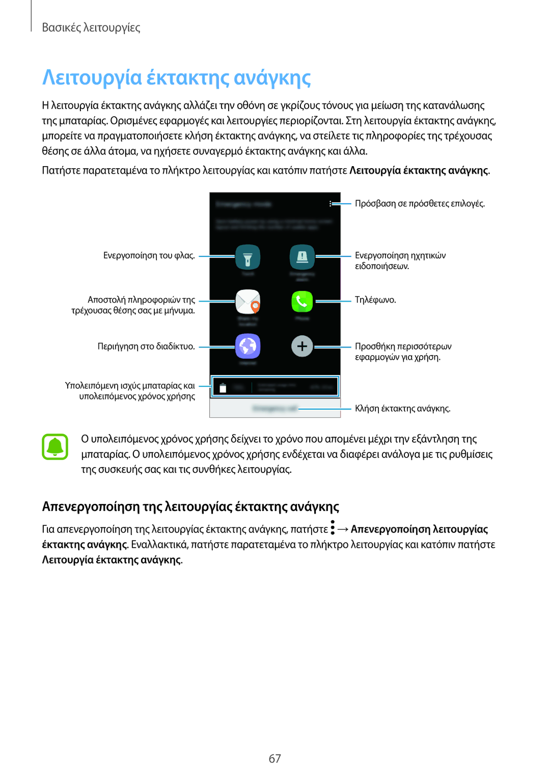 Samsung SM-A320FZKNVGR, SM-A320FZKNCOS manual Λειτουργία έκτακτης ανάγκης, Απενεργοποίηση της λειτουργίας έκτακτης ανάγκης 