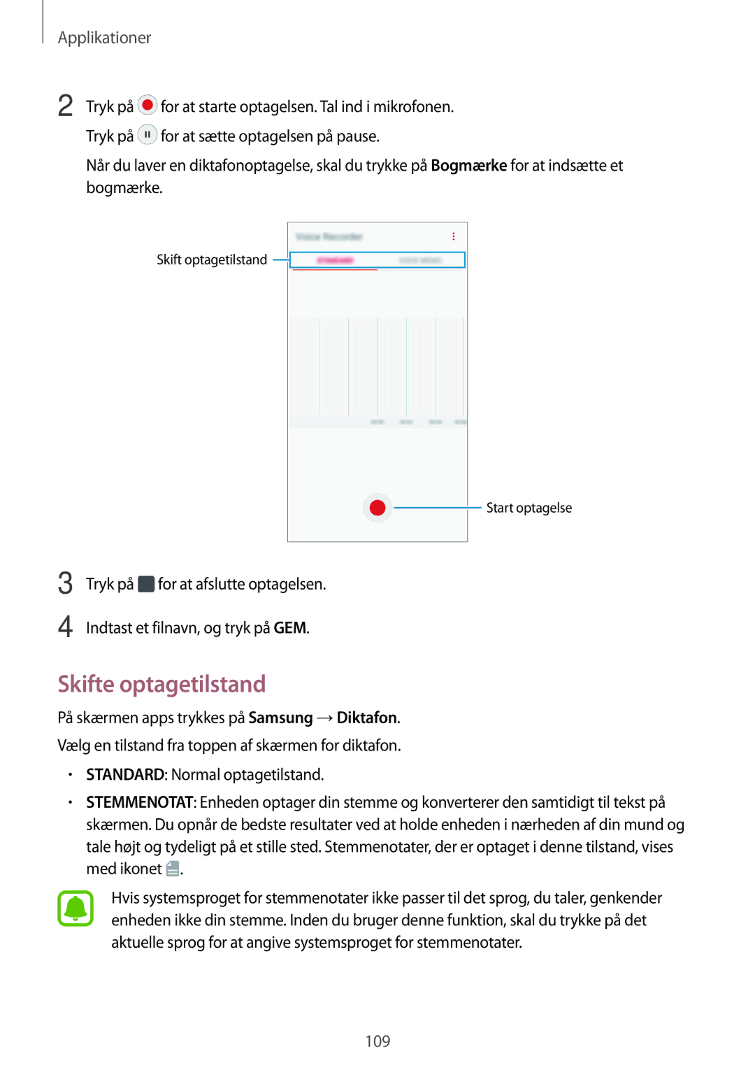 Samsung SM-A320FZDNNEE, SM-A320FZKNNEE, SM-A320FZINNEE manual Skifte optagetilstand 