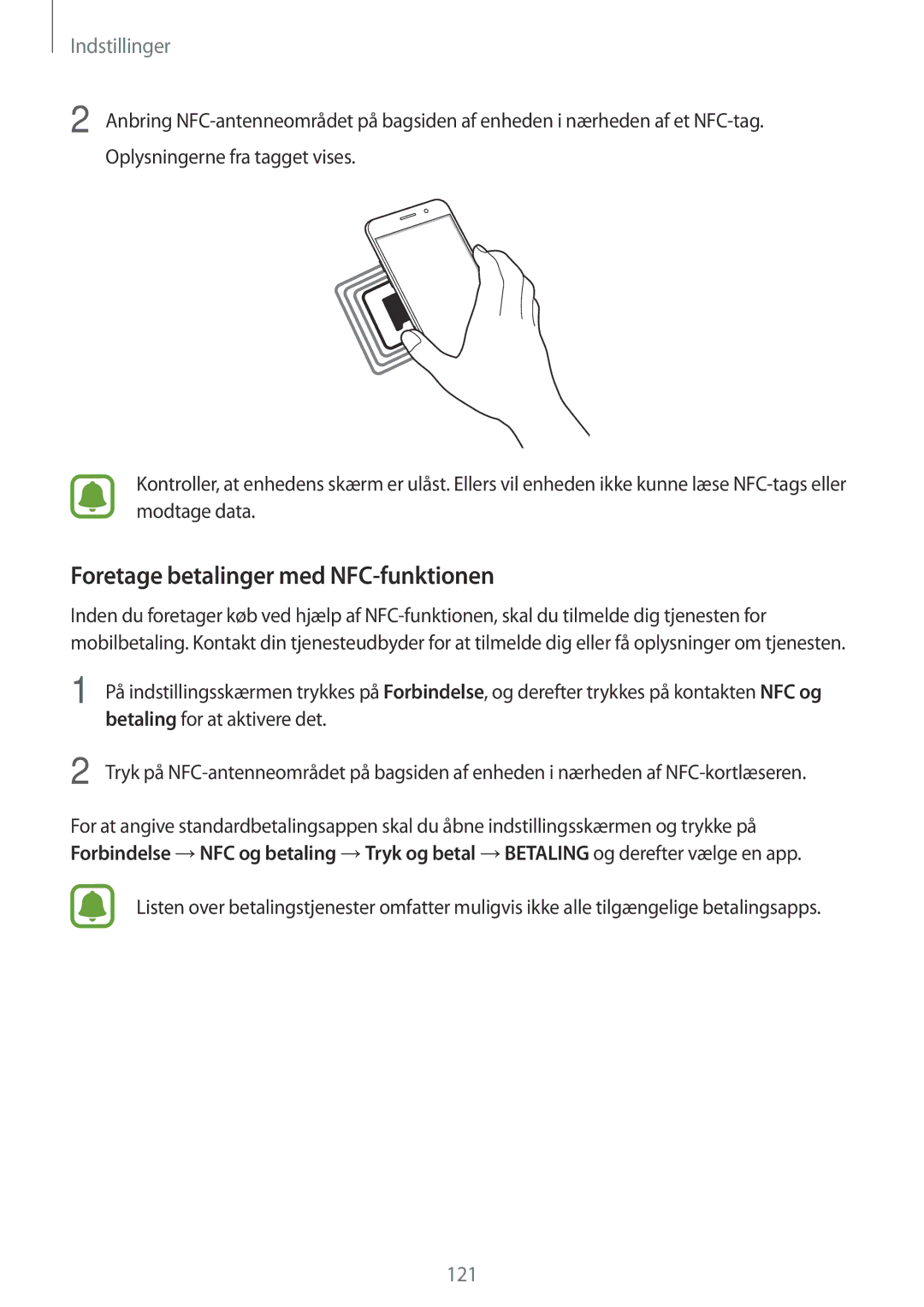 Samsung SM-A320FZDNNEE, SM-A320FZKNNEE, SM-A320FZINNEE manual Foretage betalinger med NFC-funktionen 