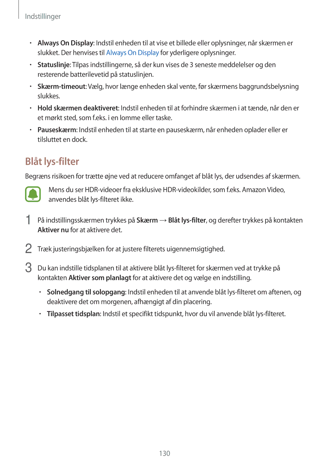 Samsung SM-A320FZDNNEE, SM-A320FZKNNEE, SM-A320FZINNEE manual Blåt lys-filter 