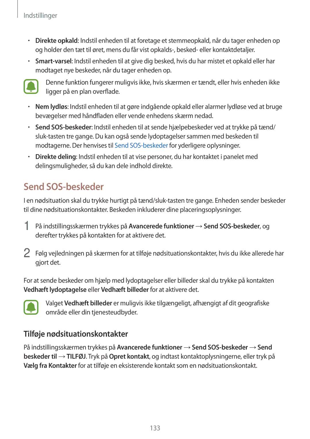 Samsung SM-A320FZDNNEE, SM-A320FZKNNEE, SM-A320FZINNEE manual Send SOS-beskeder, Tilføje nødsituationskontakter 