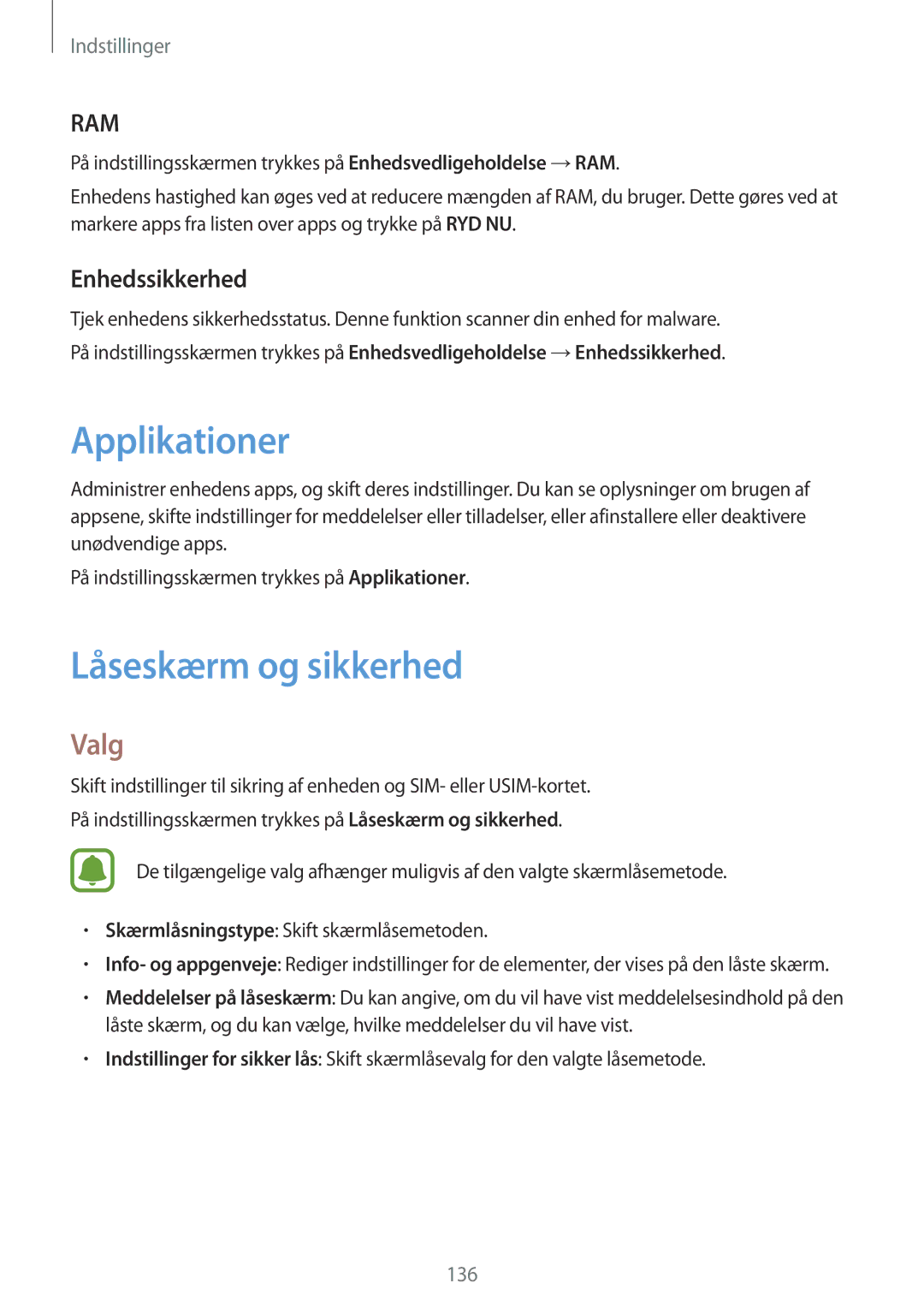 Samsung SM-A320FZDNNEE, SM-A320FZKNNEE, SM-A320FZINNEE manual Applikationer, Låseskærm og sikkerhed, Enhedssikkerhed 