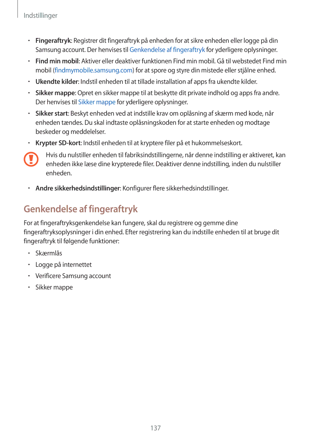 Samsung SM-A320FZINNEE, SM-A320FZKNNEE, SM-A320FZDNNEE manual Genkendelse af fingeraftryk 