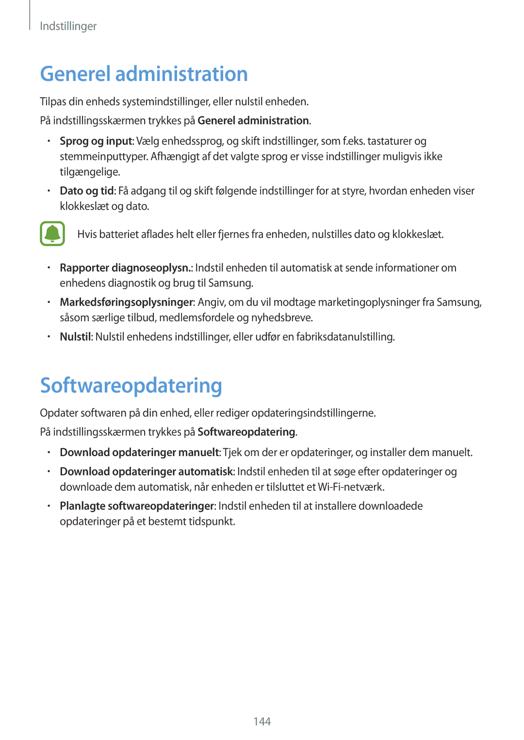 Samsung SM-A320FZKNNEE, SM-A320FZDNNEE, SM-A320FZINNEE manual Generel administration, Softwareopdatering 