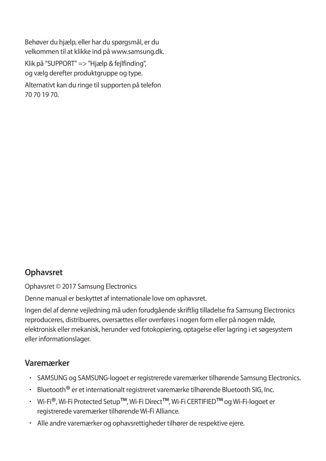 Samsung SM-A320FZKNNEE, SM-A320FZDNNEE, SM-A320FZINNEE manual Ophavsret, Varemærker 