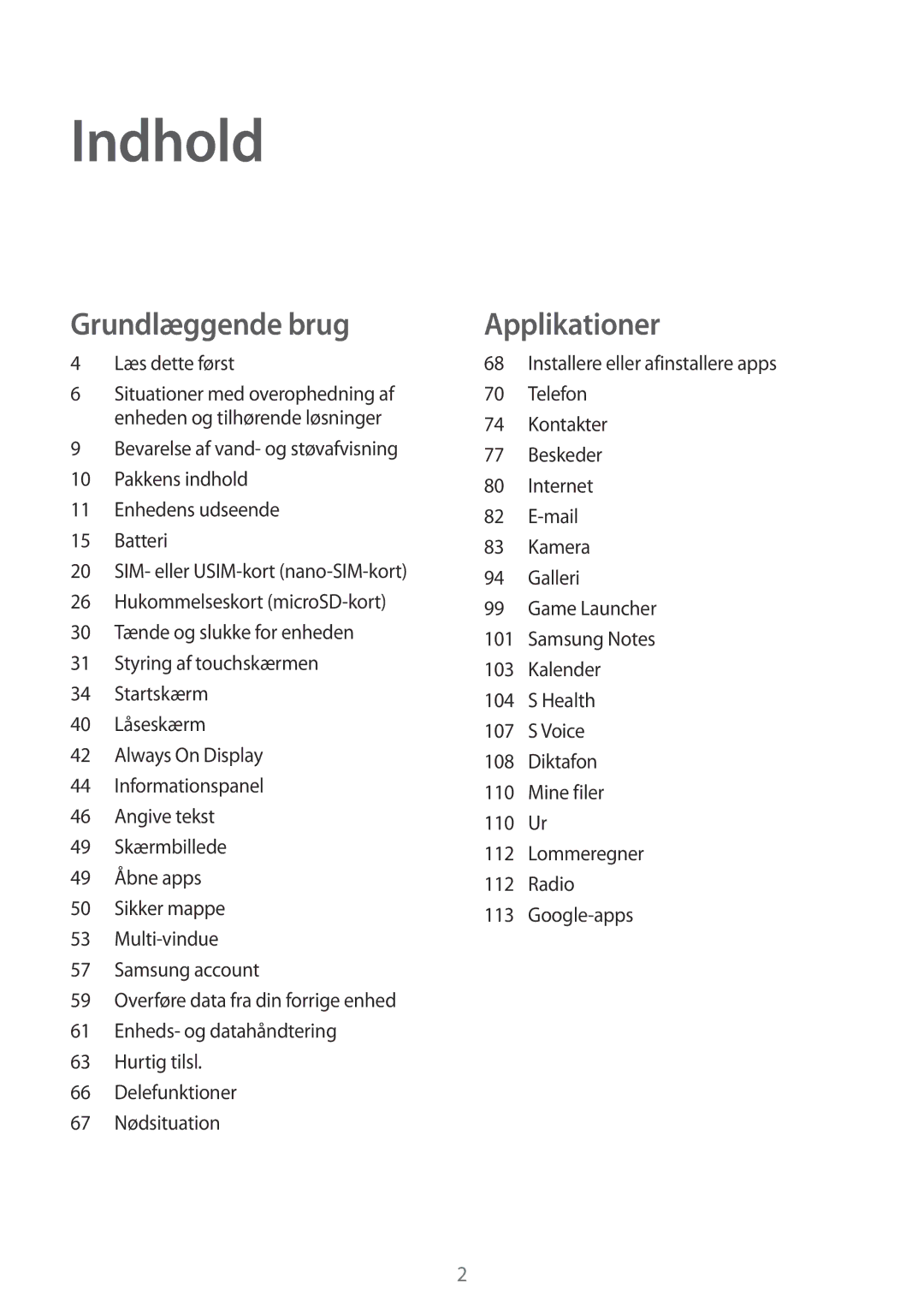 Samsung SM-A320FZINNEE, SM-A320FZKNNEE, SM-A320FZDNNEE manual Indhold 