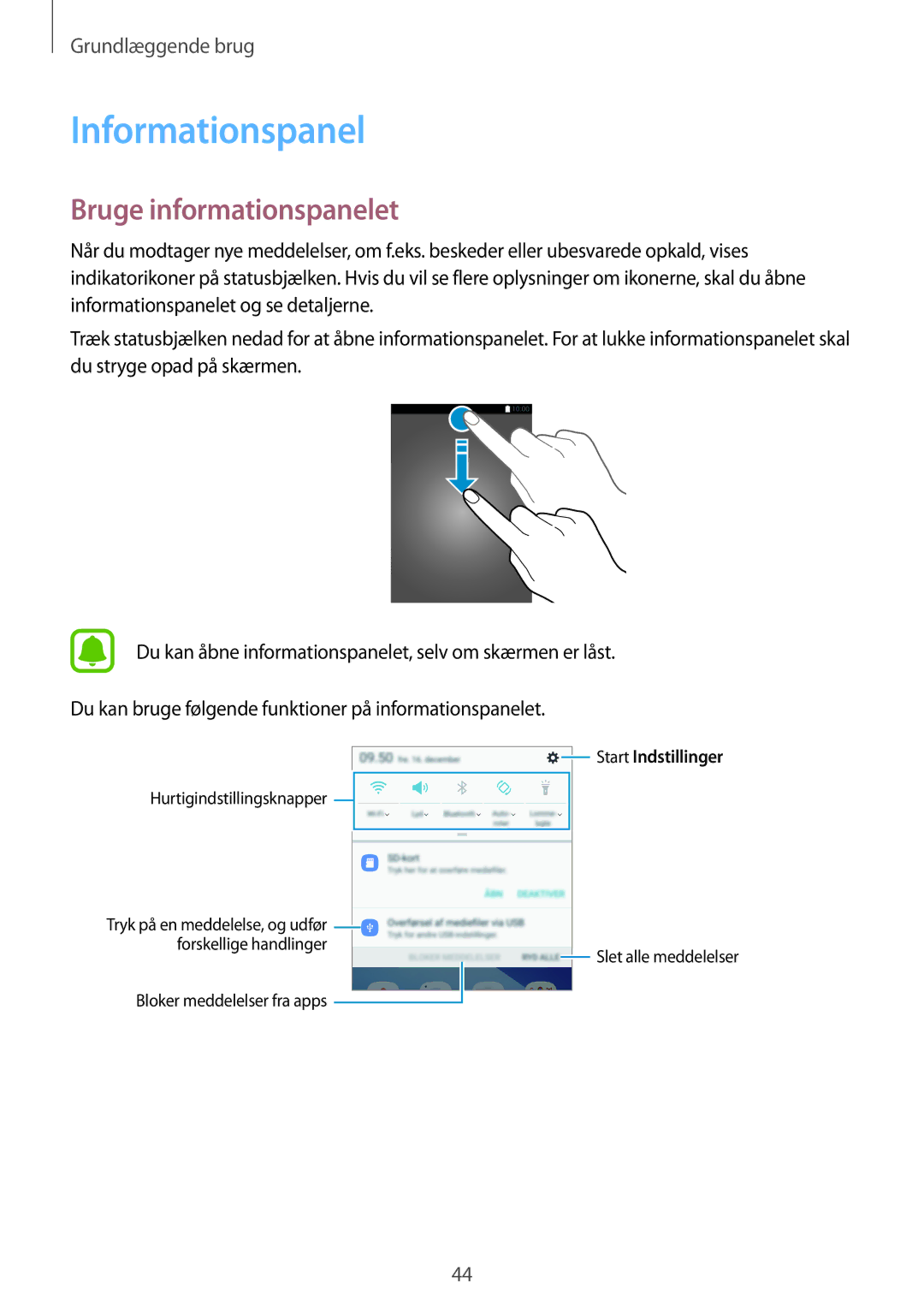 Samsung SM-A320FZINNEE, SM-A320FZKNNEE, SM-A320FZDNNEE manual Informationspanel, Bruge informationspanelet 