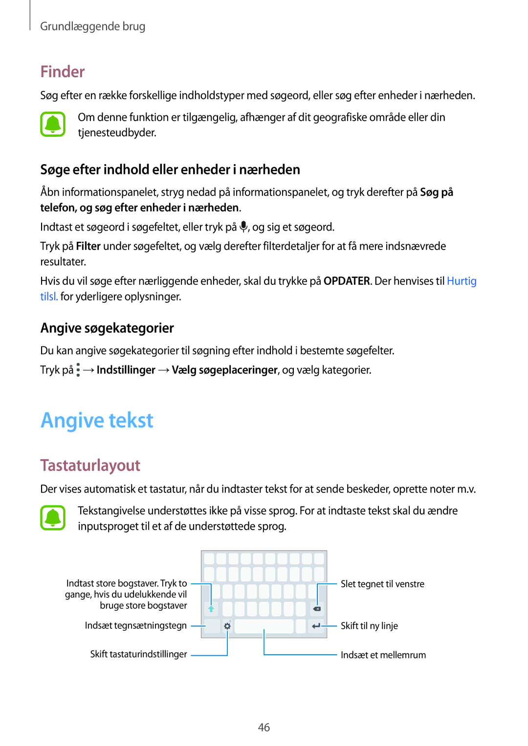 Samsung SM-A320FZDNNEE, SM-A320FZKNNEE Angive tekst, Finder, Tastaturlayout, Søge efter indhold eller enheder i nærheden 