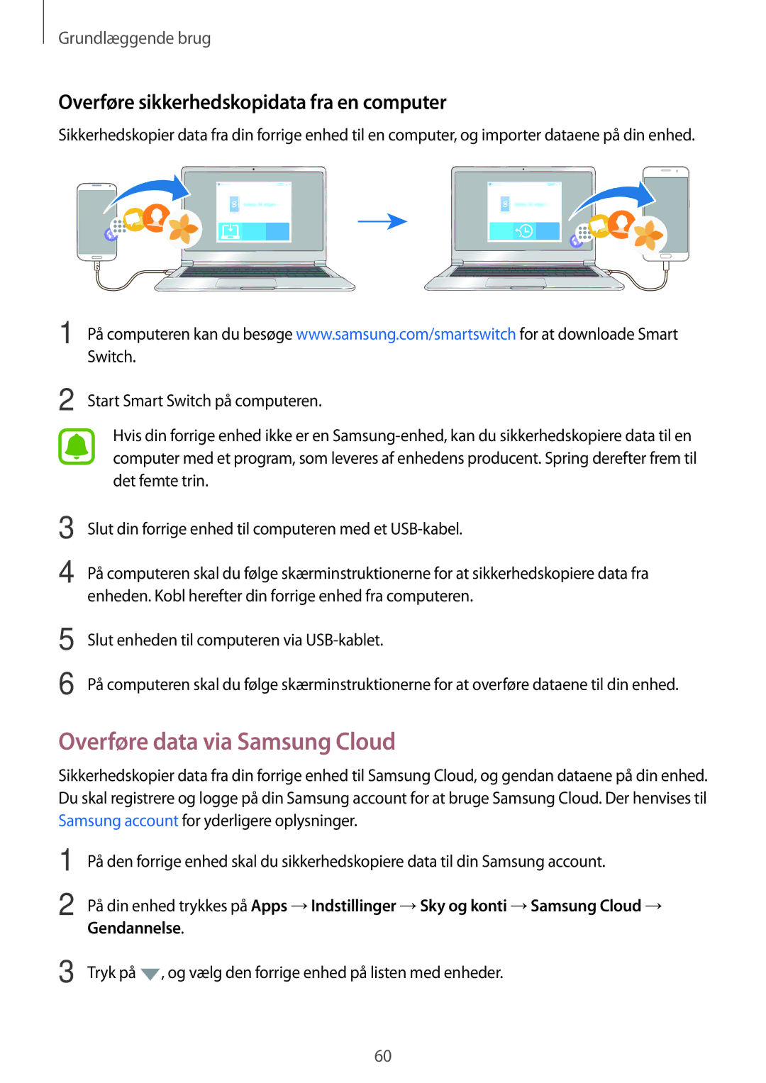 Samsung SM-A320FZKNNEE, SM-A320FZDNNEE manual Overføre data via Samsung Cloud, Overføre sikkerhedskopidata fra en computer 