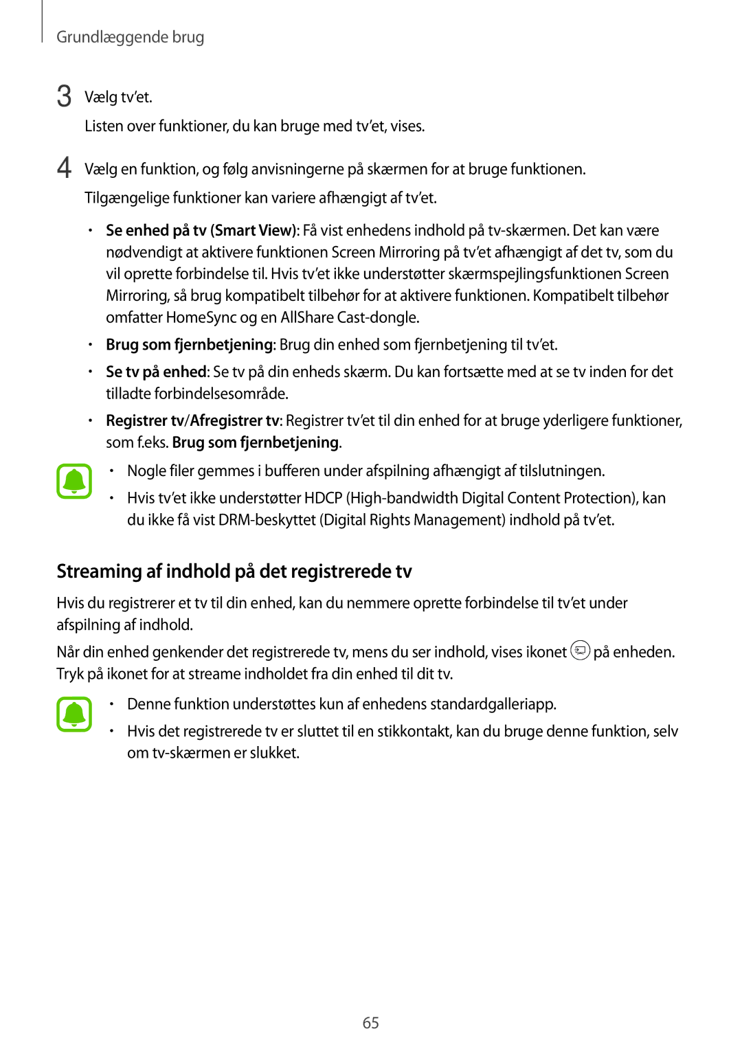 Samsung SM-A320FZINNEE, SM-A320FZKNNEE, SM-A320FZDNNEE manual Streaming af indhold på det registrerede tv 