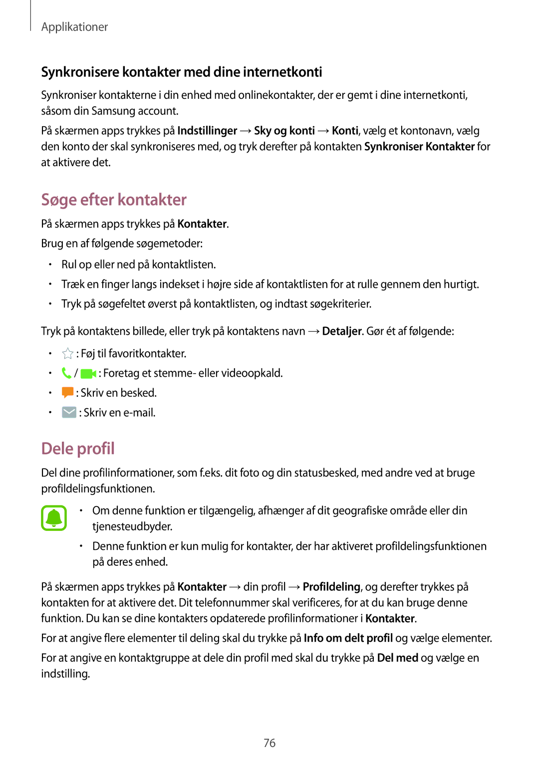 Samsung SM-A320FZDNNEE, SM-A320FZKNNEE Søge efter kontakter, Dele profil, Synkronisere kontakter med dine internetkonti 