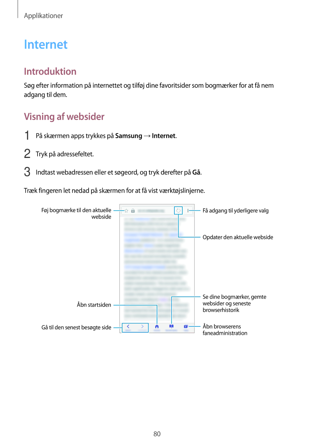 Samsung SM-A320FZINNEE, SM-A320FZKNNEE, SM-A320FZDNNEE manual Internet, Visning af websider 