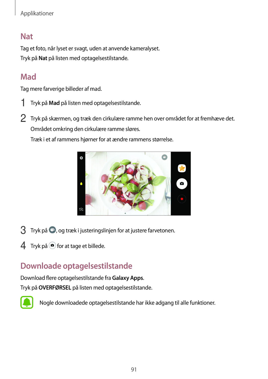 Samsung SM-A320FZDNNEE, SM-A320FZKNNEE, SM-A320FZINNEE manual Nat, Mad, Downloade optagelsestilstande 