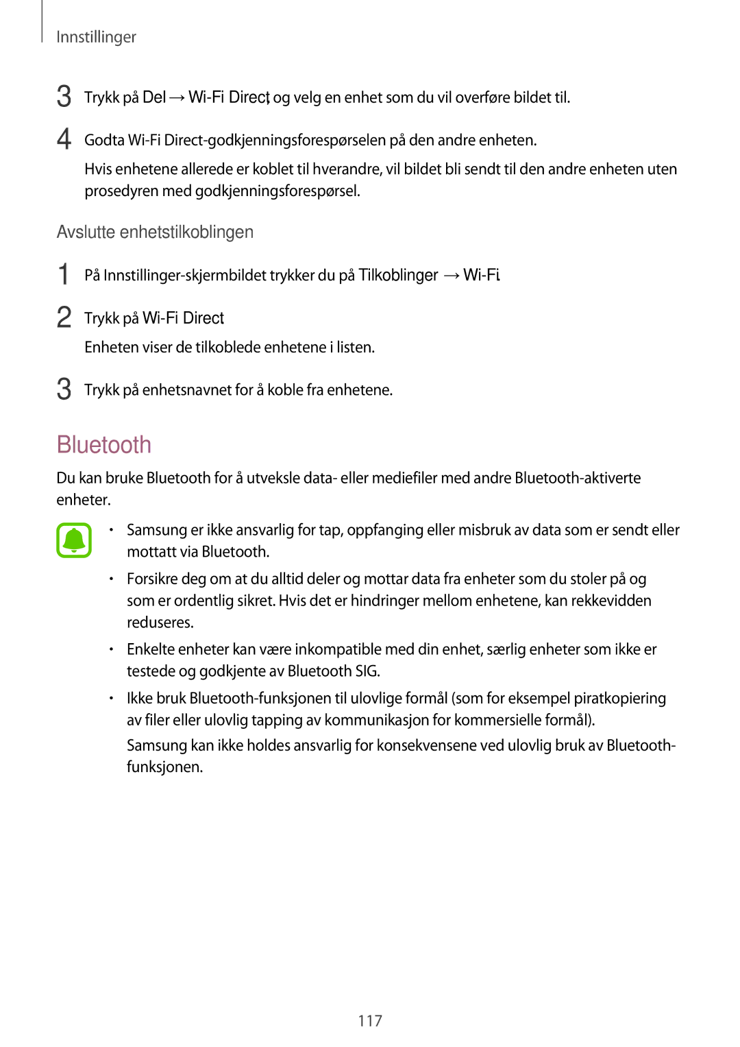 Samsung SM-A320FZKNNEE, SM-A320FZDNNEE, SM-A320FZINNEE manual Bluetooth, Avslutte enhetstilkoblingen 