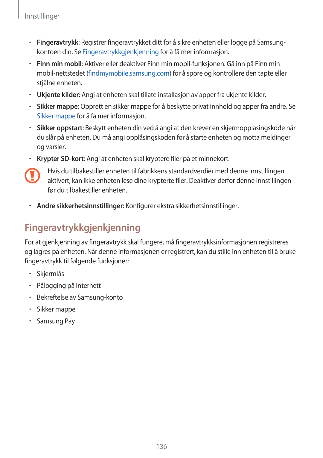 Samsung SM-A320FZDNNEE, SM-A320FZKNNEE, SM-A320FZINNEE manual Fingeravtrykkgjenkjenning 