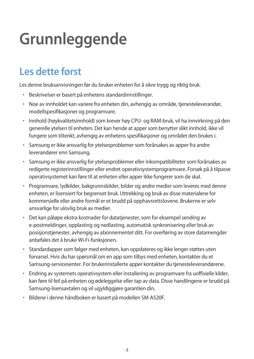 Samsung SM-A320FZDNNEE, SM-A320FZKNNEE, SM-A320FZINNEE manual Grunnleggende, Les dette først 