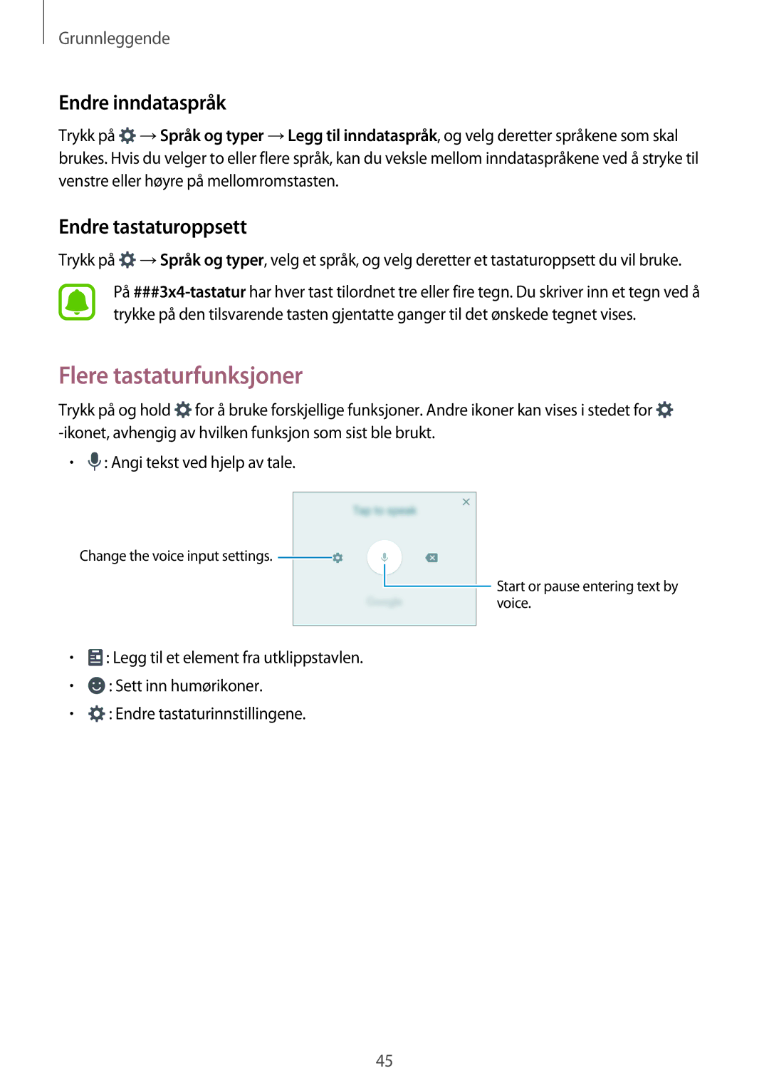 Samsung SM-A320FZKNNEE, SM-A320FZDNNEE, SM-A320FZINNEE Flere tastaturfunksjoner, Endre inndataspråk, Endre tastaturoppsett 