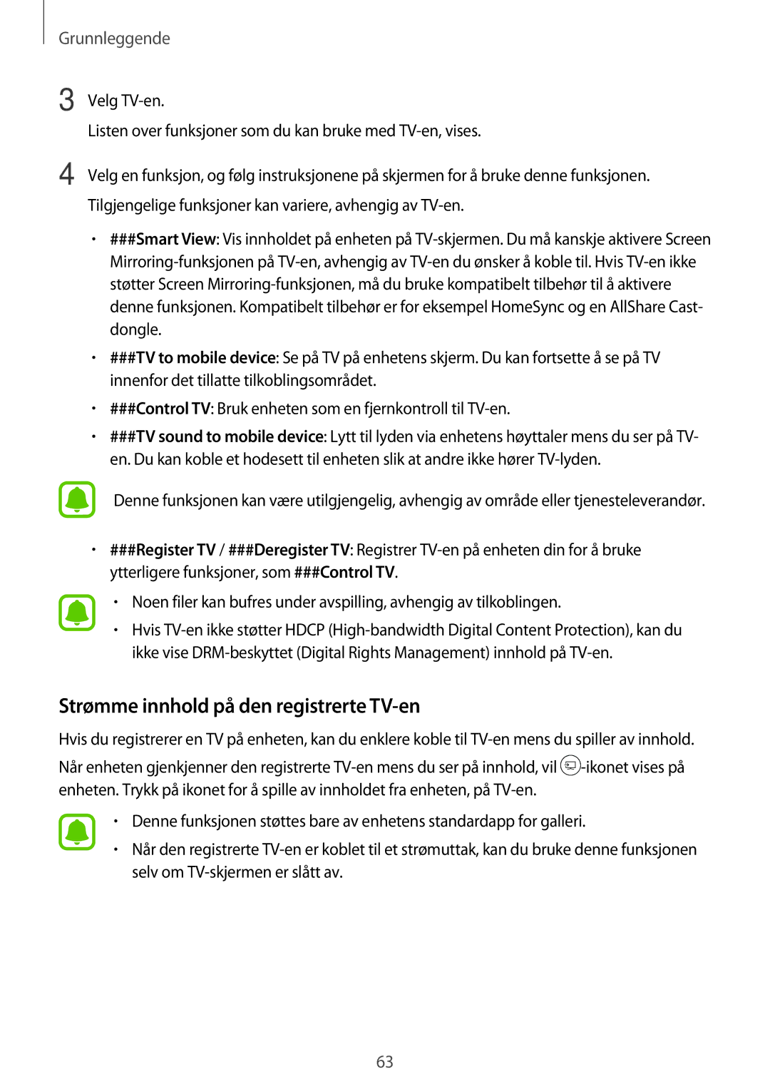 Samsung SM-A320FZKNNEE, SM-A320FZDNNEE, SM-A320FZINNEE manual Strømme innhold på den registrerte TV-en 