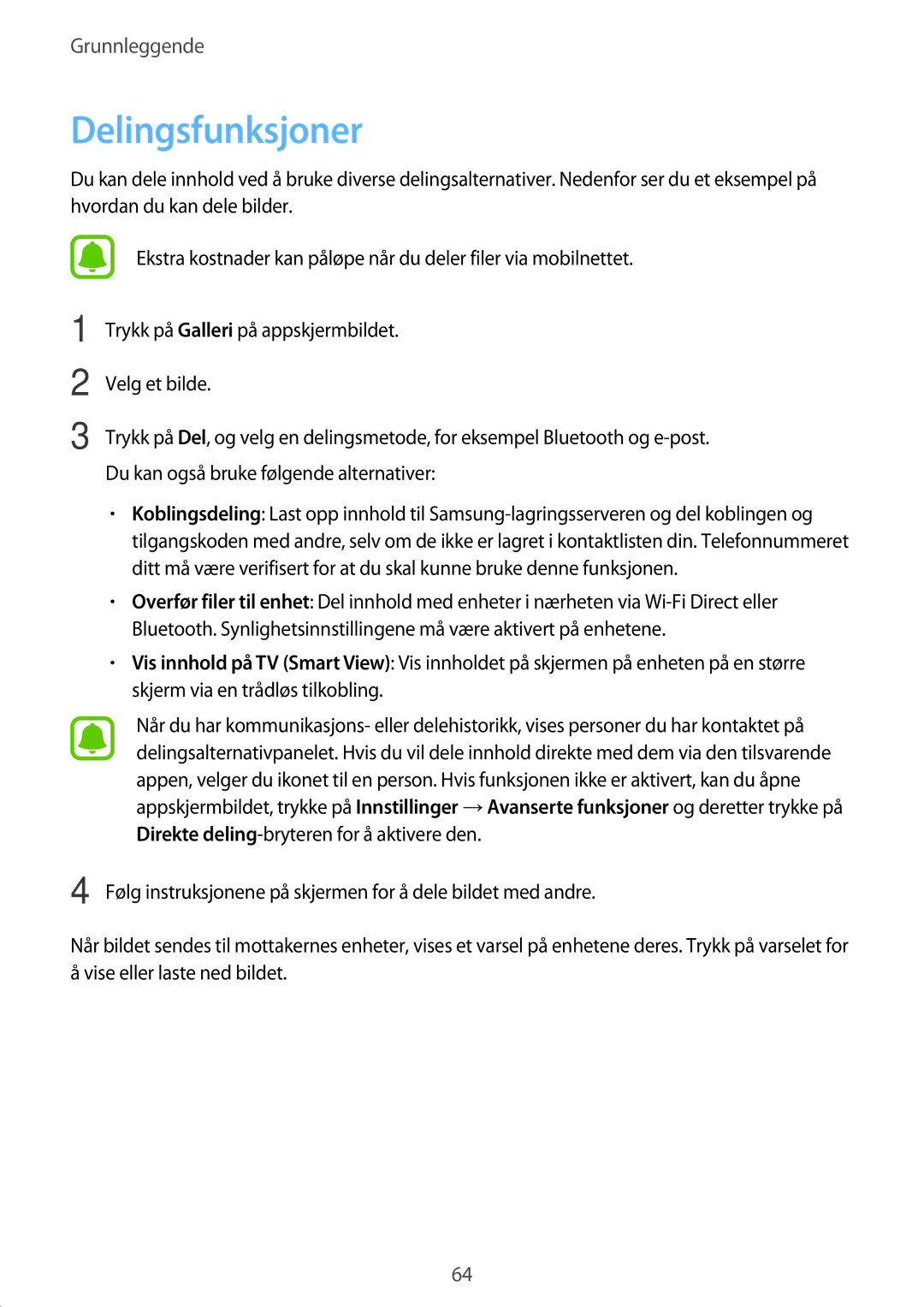 Samsung SM-A320FZDNNEE, SM-A320FZKNNEE, SM-A320FZINNEE manual Delingsfunksjoner 