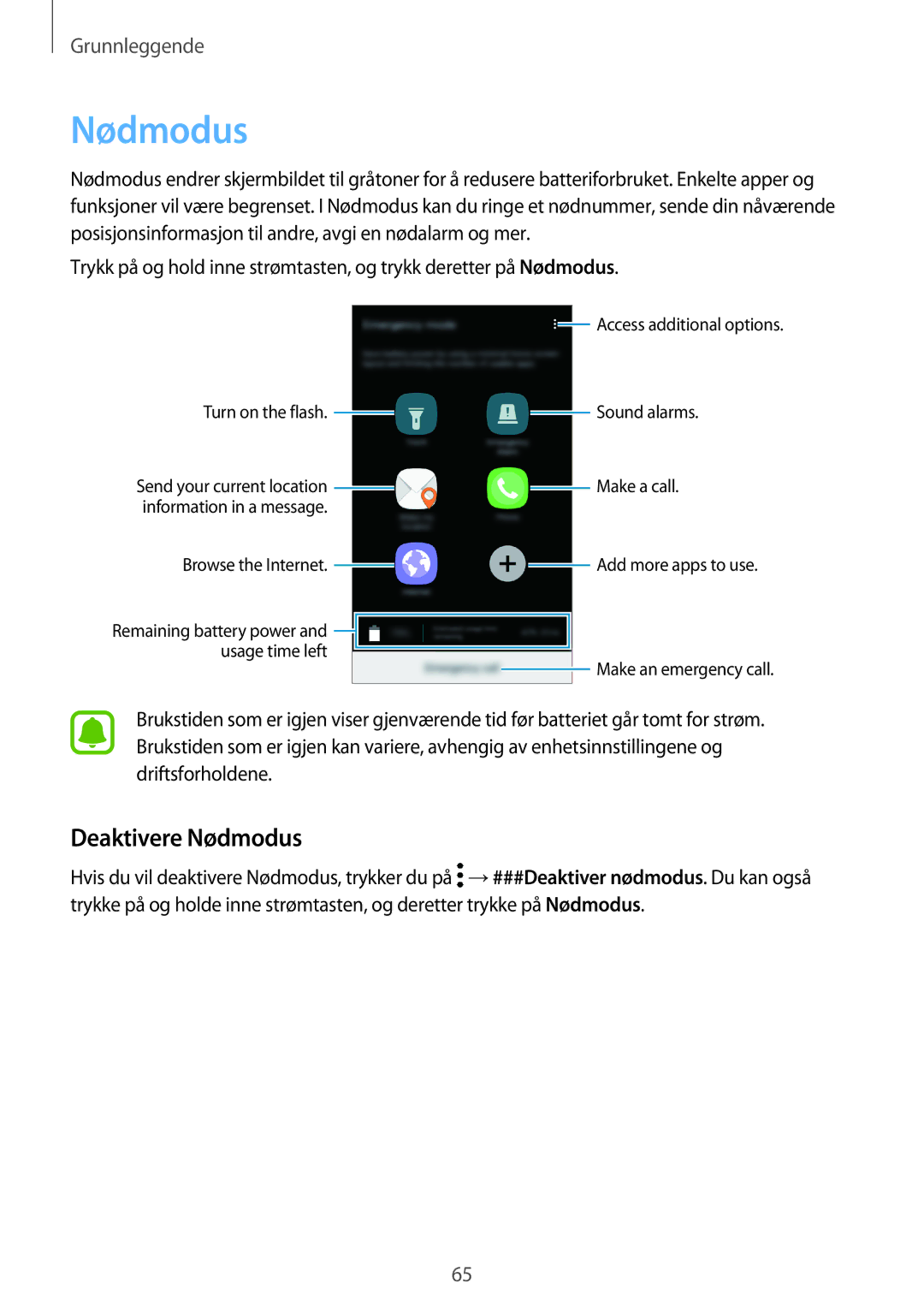 Samsung SM-A320FZINNEE, SM-A320FZKNNEE, SM-A320FZDNNEE manual Deaktivere Nødmodus 