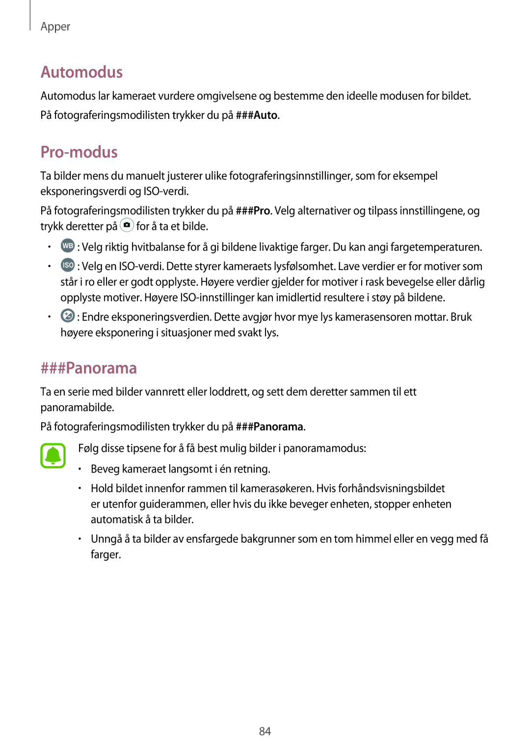 Samsung SM-A320FZKNNEE, SM-A320FZDNNEE, SM-A320FZINNEE manual Automodus, Pro-modus, ###Panorama 