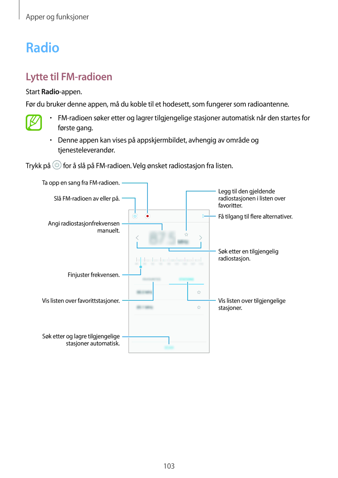 Samsung SM-A320FZDNNEE, SM-A320FZKNNEE, SM-A320FZINNEE manual Radio, Lytte til FM-radioen 