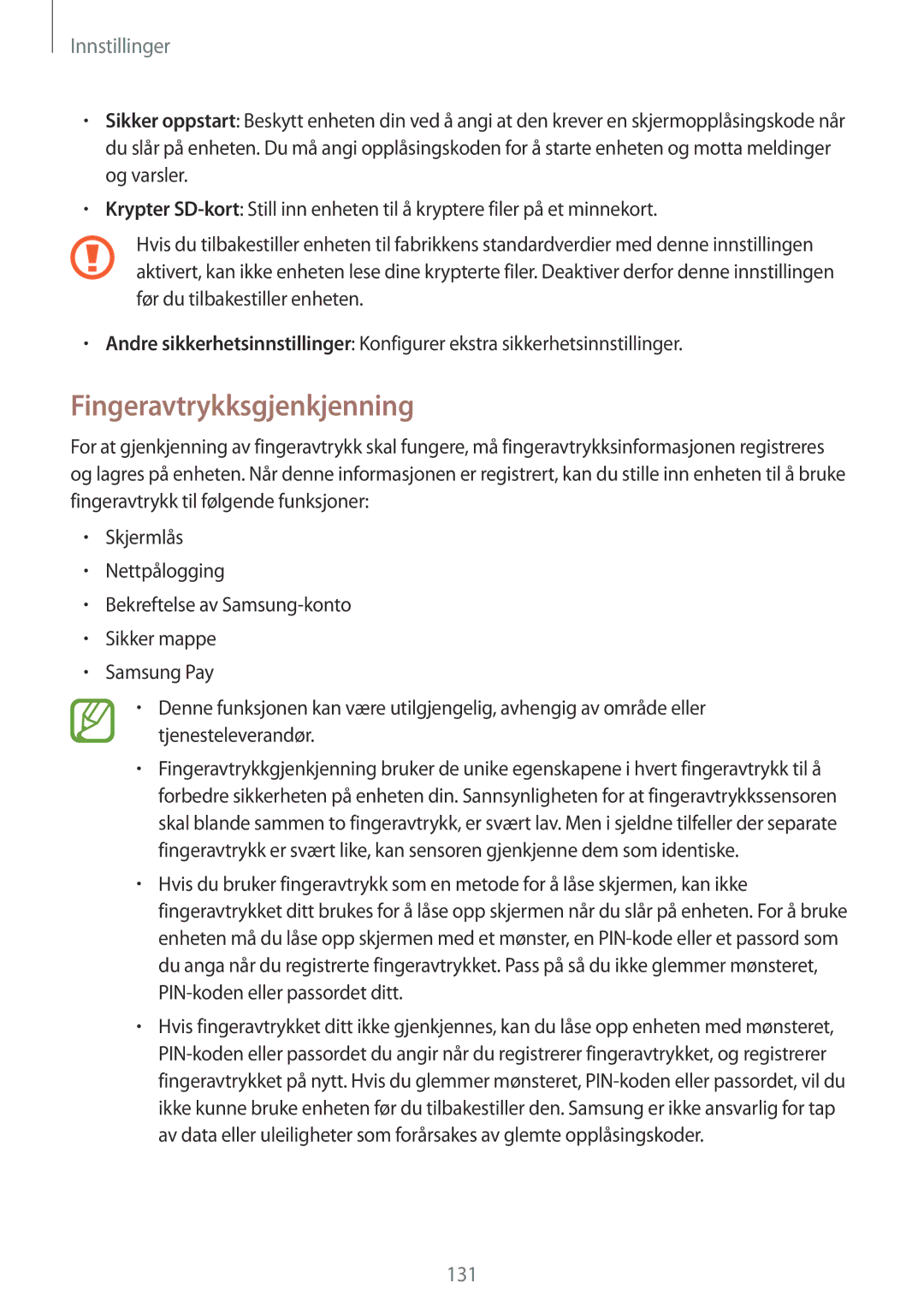 Samsung SM-A320FZINNEE, SM-A320FZKNNEE, SM-A320FZDNNEE manual Fingeravtrykksgjenkjenning 