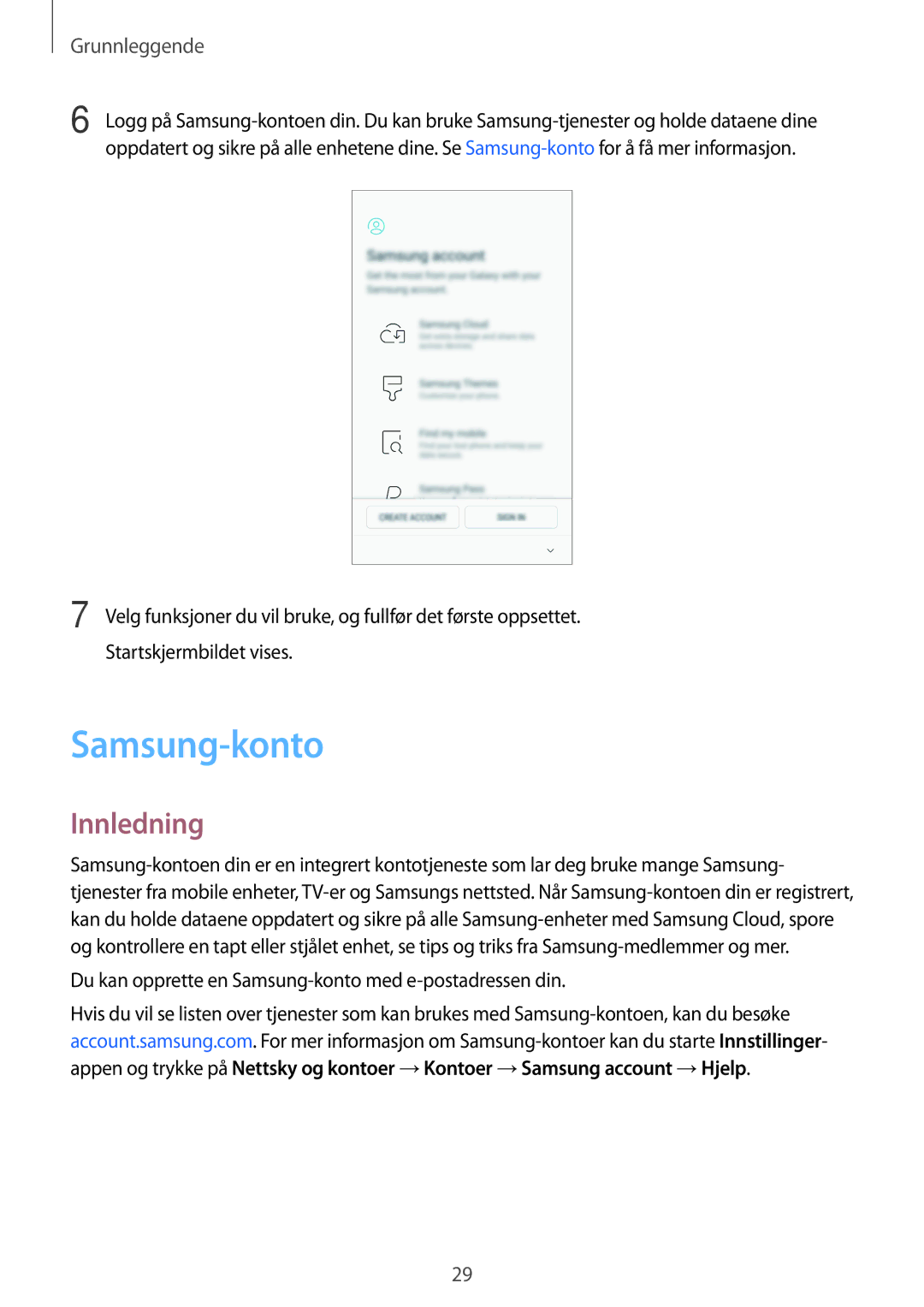 Samsung SM-A320FZINNEE, SM-A320FZKNNEE manual Innledning, Du kan opprette en Samsung-konto med e-postadressen din 