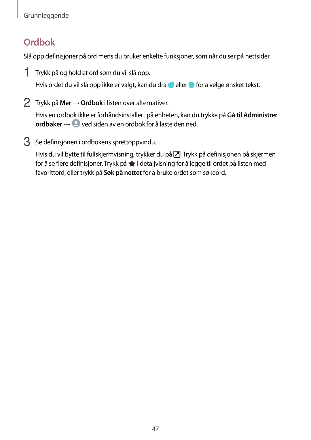 Samsung SM-A320FZINNEE, SM-A320FZKNNEE, SM-A320FZDNNEE manual Ordbok 