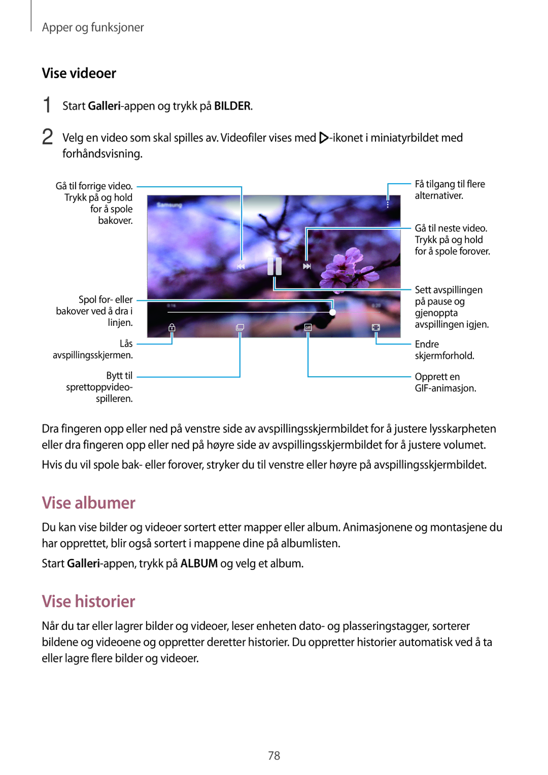 Samsung SM-A320FZKNNEE, SM-A320FZDNNEE, SM-A320FZINNEE manual Vise albumer, Vise historier, Vise videoer 