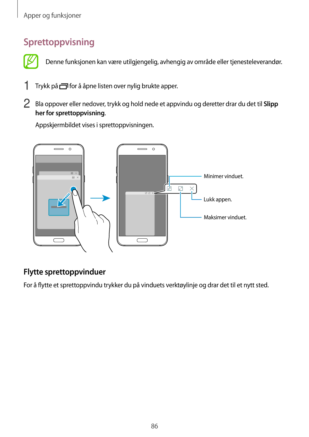 Samsung SM-A320FZINNEE, SM-A320FZKNNEE, SM-A320FZDNNEE Sprettoppvisning, Flytte sprettoppvinduer, Her for sprettoppvisning 