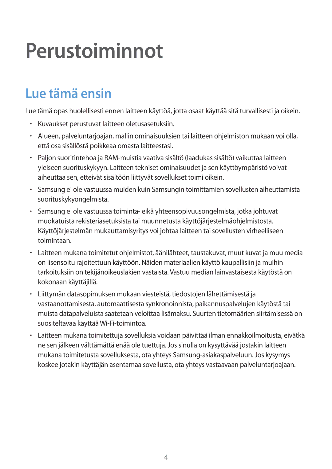 Samsung SM-A520FZKANEE, SM-A320FZKNNEE, SM-A520FZIANEE, SM-A320FZDNNEE, SM-A520FZDANEE manual Perustoiminnot, Lue tämä ensin 