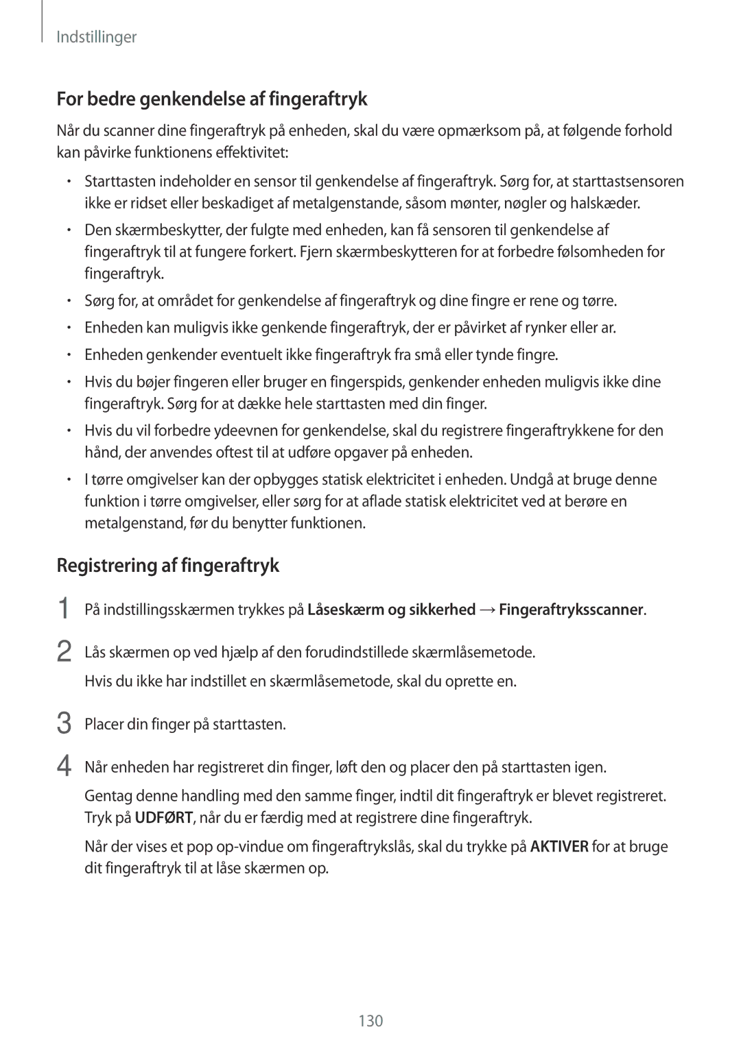 Samsung SM-A520FZKANEE, SM-A320FZKNNEE, SM-A520FZIANEE For bedre genkendelse af fingeraftryk, Registrering af fingeraftryk 