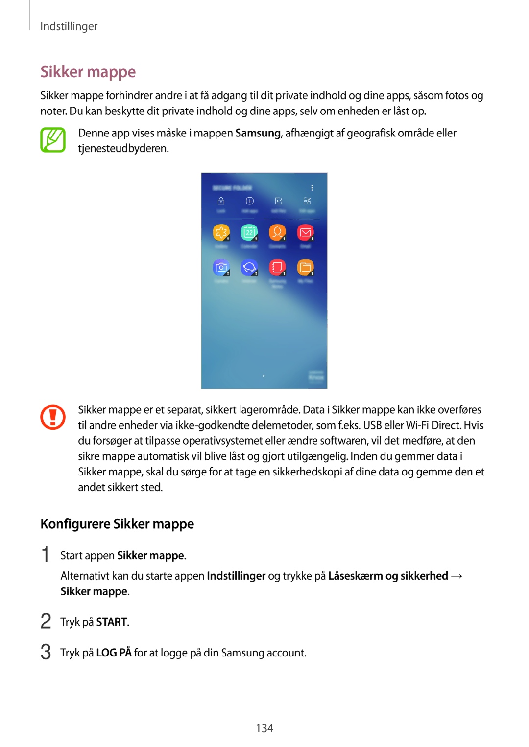 Samsung SM-A320FZDNNEE, SM-A320FZKNNEE, SM-A520FZIANEE, SM-A520FZDANEE, SM-A520FZKANEE manual Konfigurere Sikker mappe 