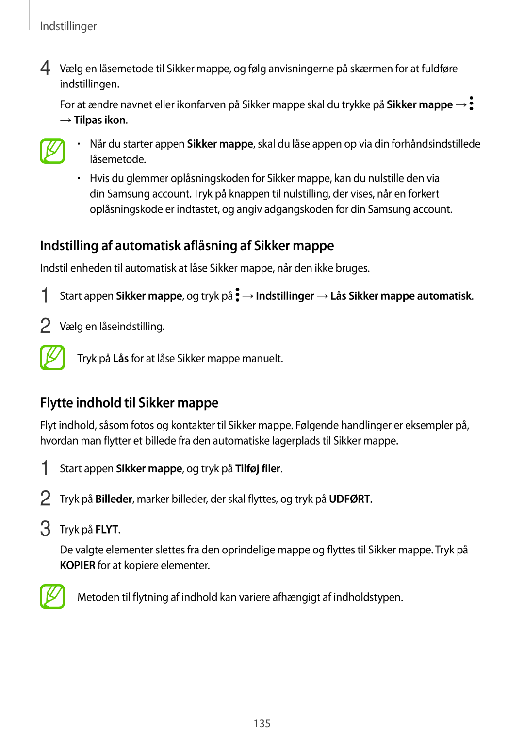 Samsung SM-A520FZDANEE Indstilling af automatisk aflåsning af Sikker mappe, Flytte indhold til Sikker mappe, → Tilpas ikon 