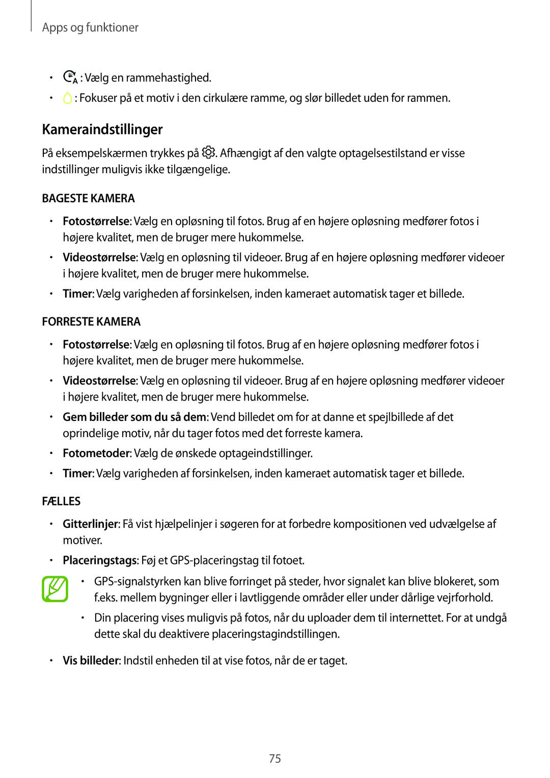 Samsung SM-A520FZDANEE, SM-A320FZKNNEE, SM-A520FZIANEE, SM-A320FZDNNEE, SM-A520FZKANEE Kameraindstillinger, Bageste Kamera 