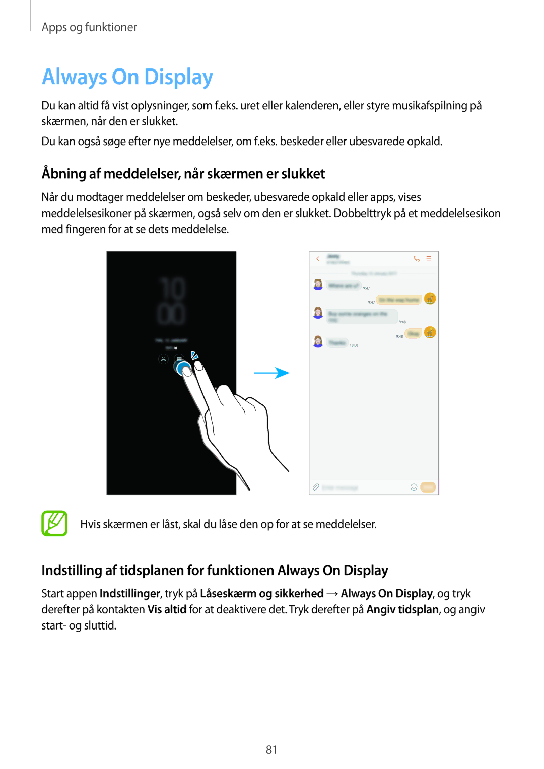 Samsung SM-A520FZDANEE, SM-A320FZKNNEE, SM-A520FZIANEE Always On Display, Åbning af meddelelser, når skærmen er slukket 