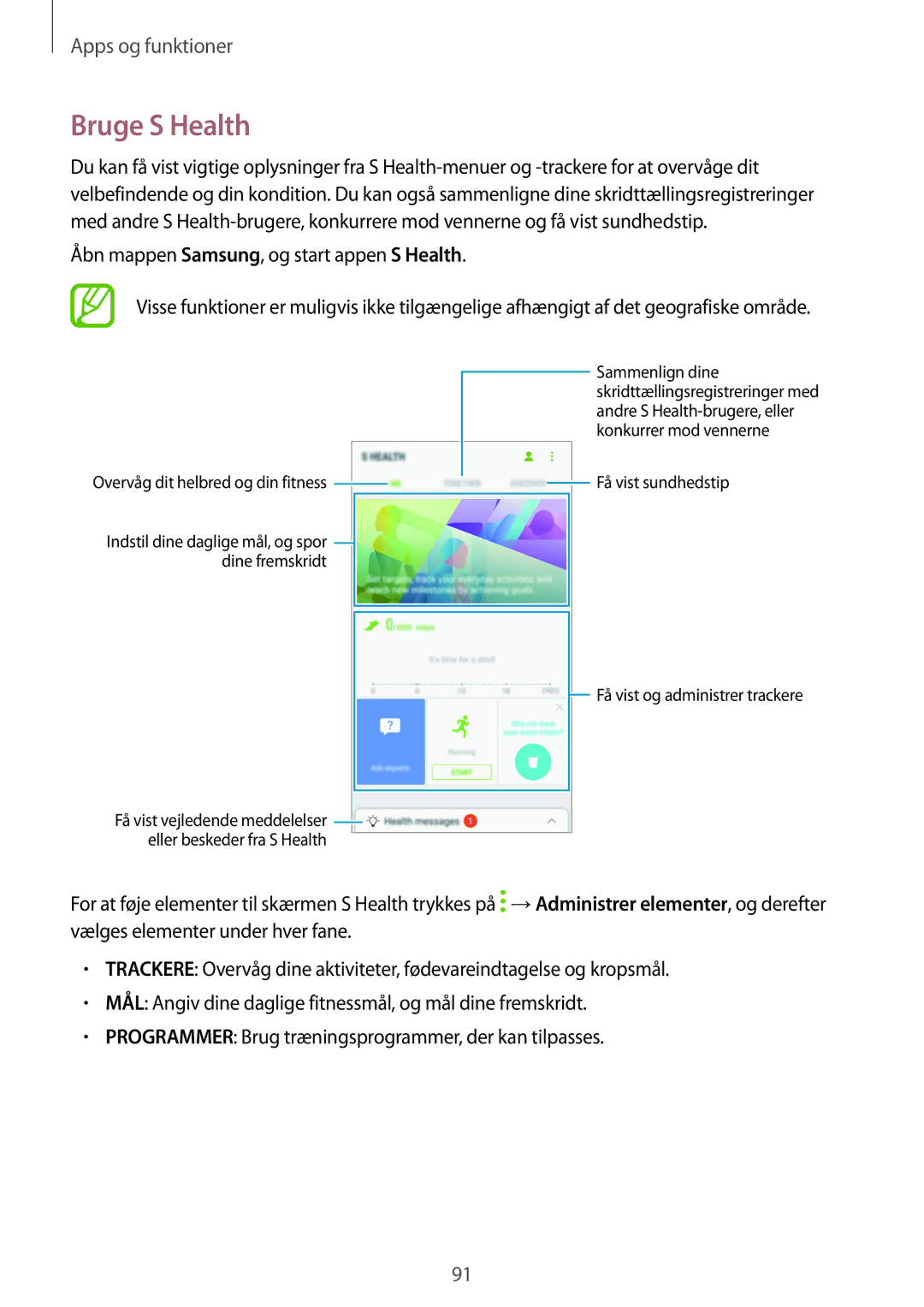 Samsung SM-A520FZIANEE, SM-A320FZKNNEE, SM-A320FZDNNEE, SM-A520FZDANEE, SM-A520FZKANEE, SM-A320FZINNEE manual Bruge S Health 