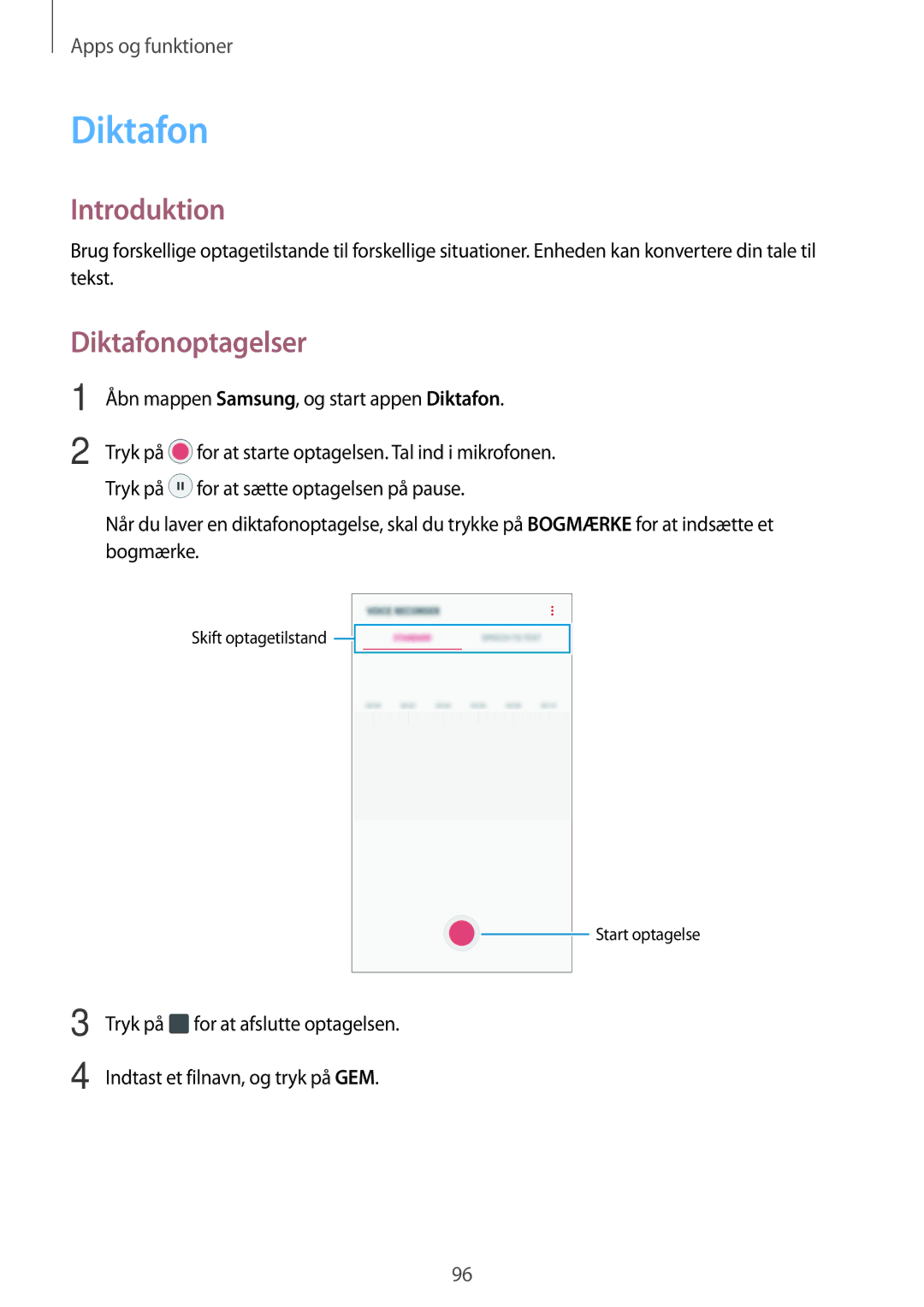 Samsung SM-A320FZKNNEE, SM-A520FZIANEE, SM-A320FZDNNEE Diktafonoptagelser, Åbn mappen Samsung, og start appen Diktafon 