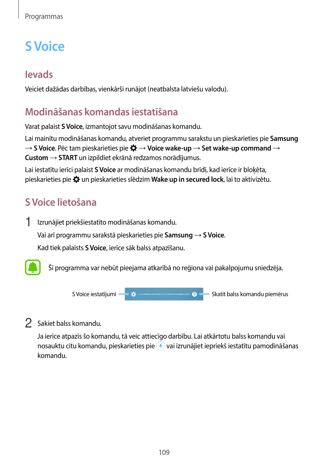 Samsung SM-A320FZINSEB, SM-A320FZKNSEB, SM-A320FZDNSEB manual Modināšanas komandas iestatīšana, Voice lietošana 