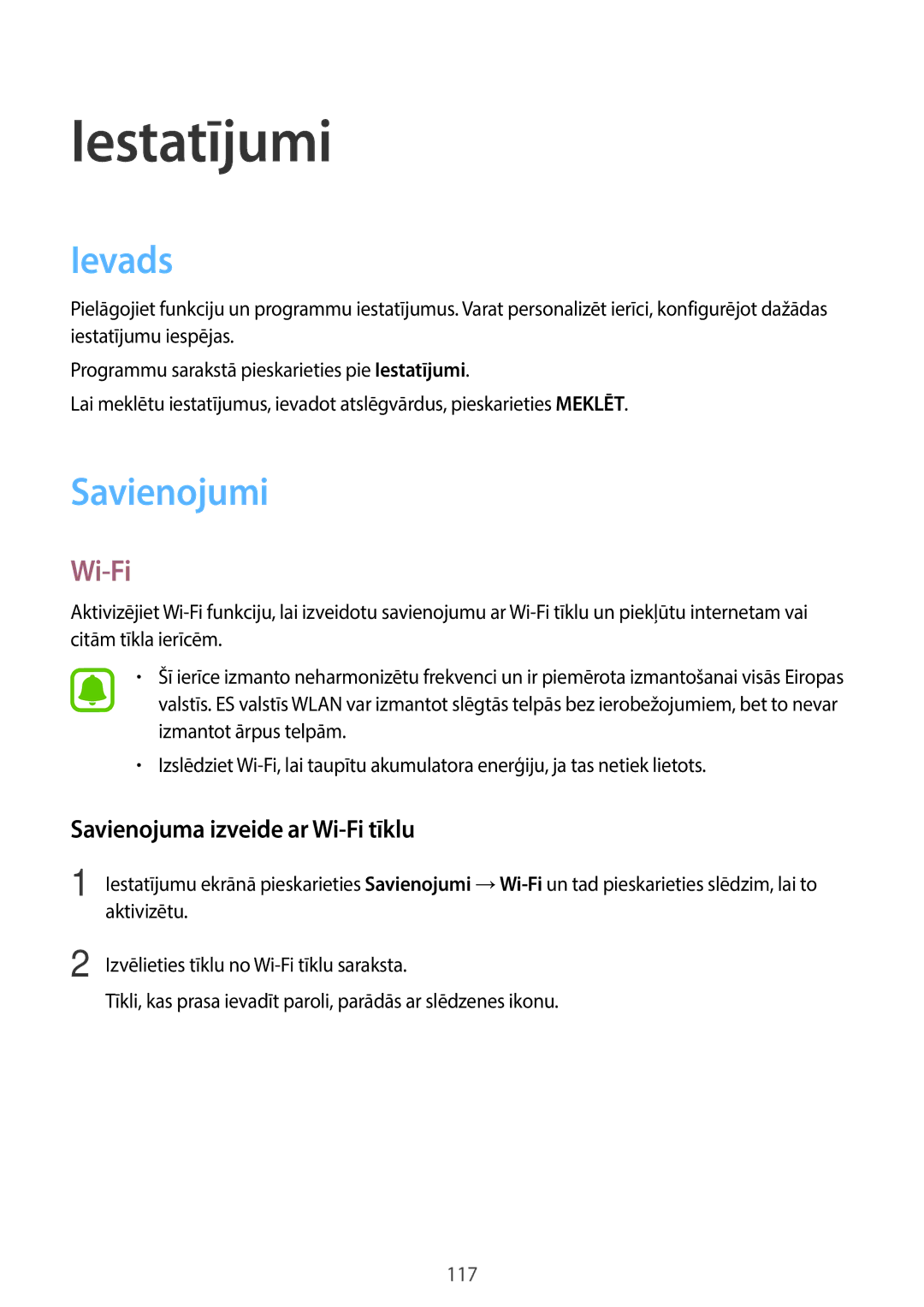 Samsung SM-A320FZKNSEB, SM-A320FZINSEB, SM-A320FZDNSEB manual Ievads, Savienojumi, Savienojuma izveide ar Wi-Fi tīklu 