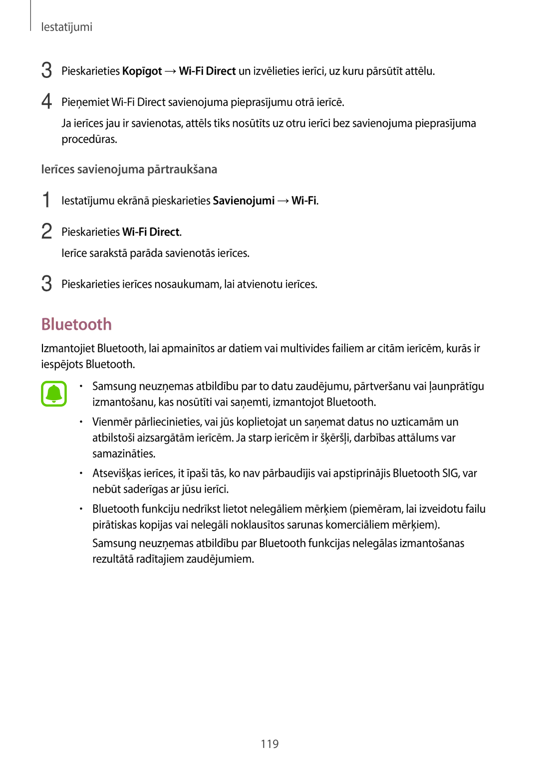 Samsung SM-A320FZDNSEB, SM-A320FZKNSEB, SM-A320FZINSEB manual Bluetooth, Ierīces savienojuma pārtraukšana 