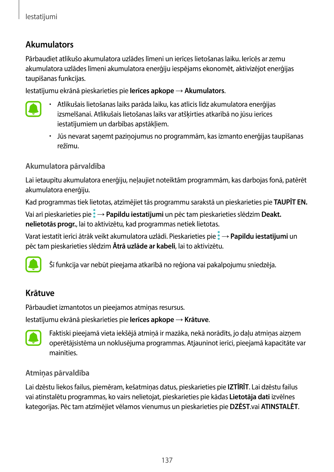 Samsung SM-A320FZDNSEB, SM-A320FZKNSEB, SM-A320FZINSEB manual Akumulators, Krātuve 