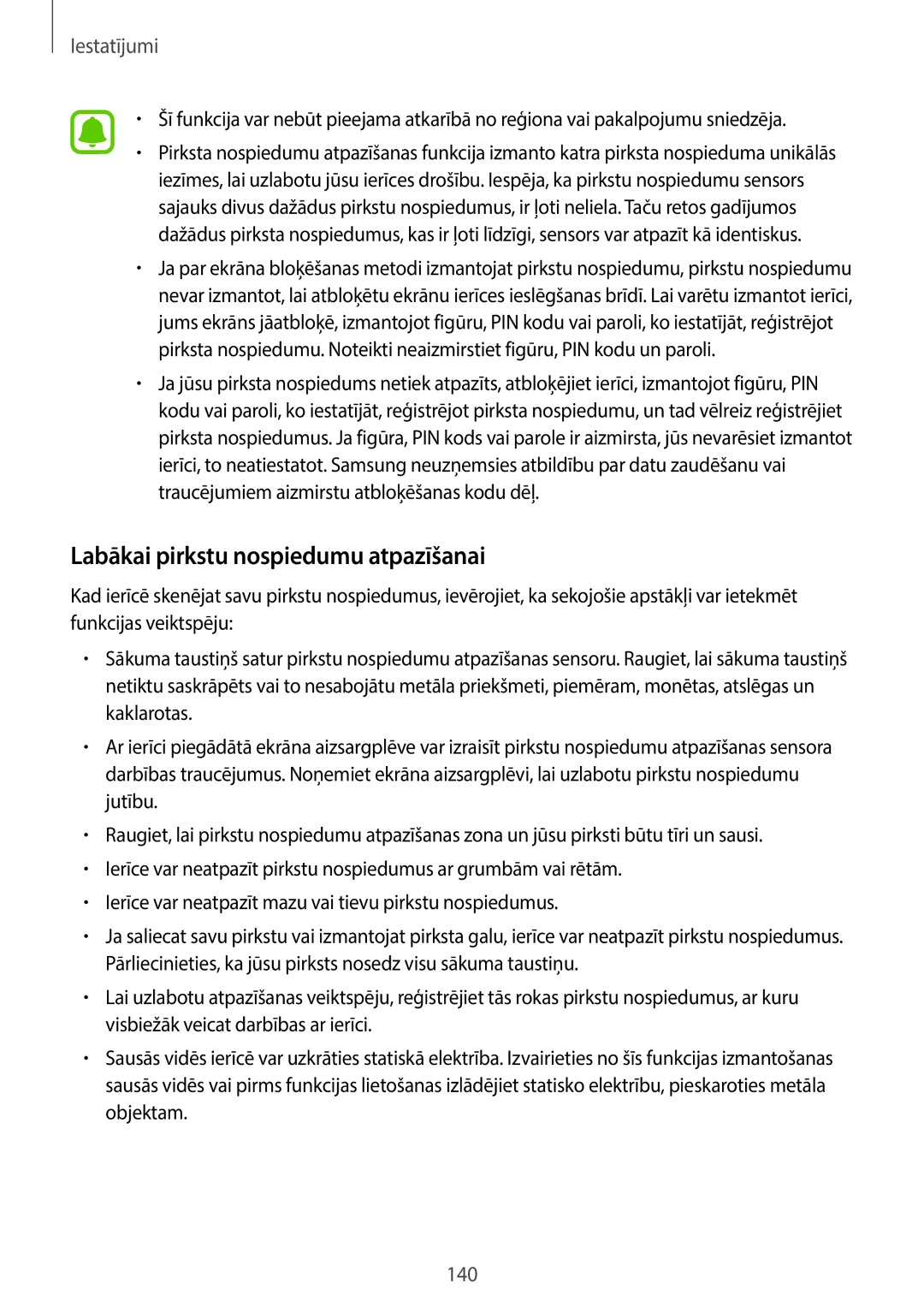 Samsung SM-A320FZDNSEB, SM-A320FZKNSEB, SM-A320FZINSEB manual Labākai pirkstu nospiedumu atpazīšanai 