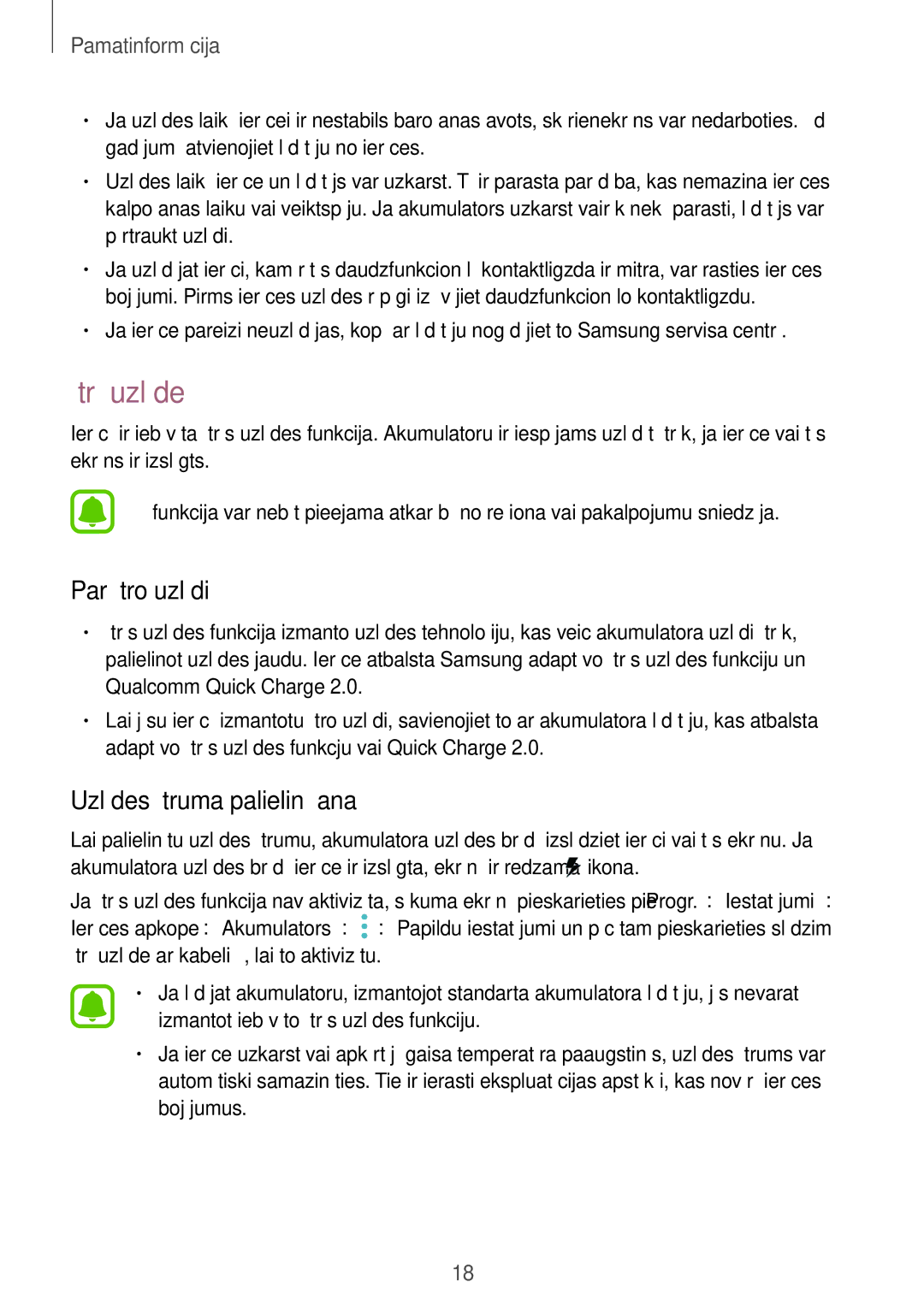 Samsung SM-A320FZKNSEB, SM-A320FZINSEB, SM-A320FZDNSEB manual Ātrā uzlāde, Par ātro uzlādi, Uzlādes ātruma palielināšana 